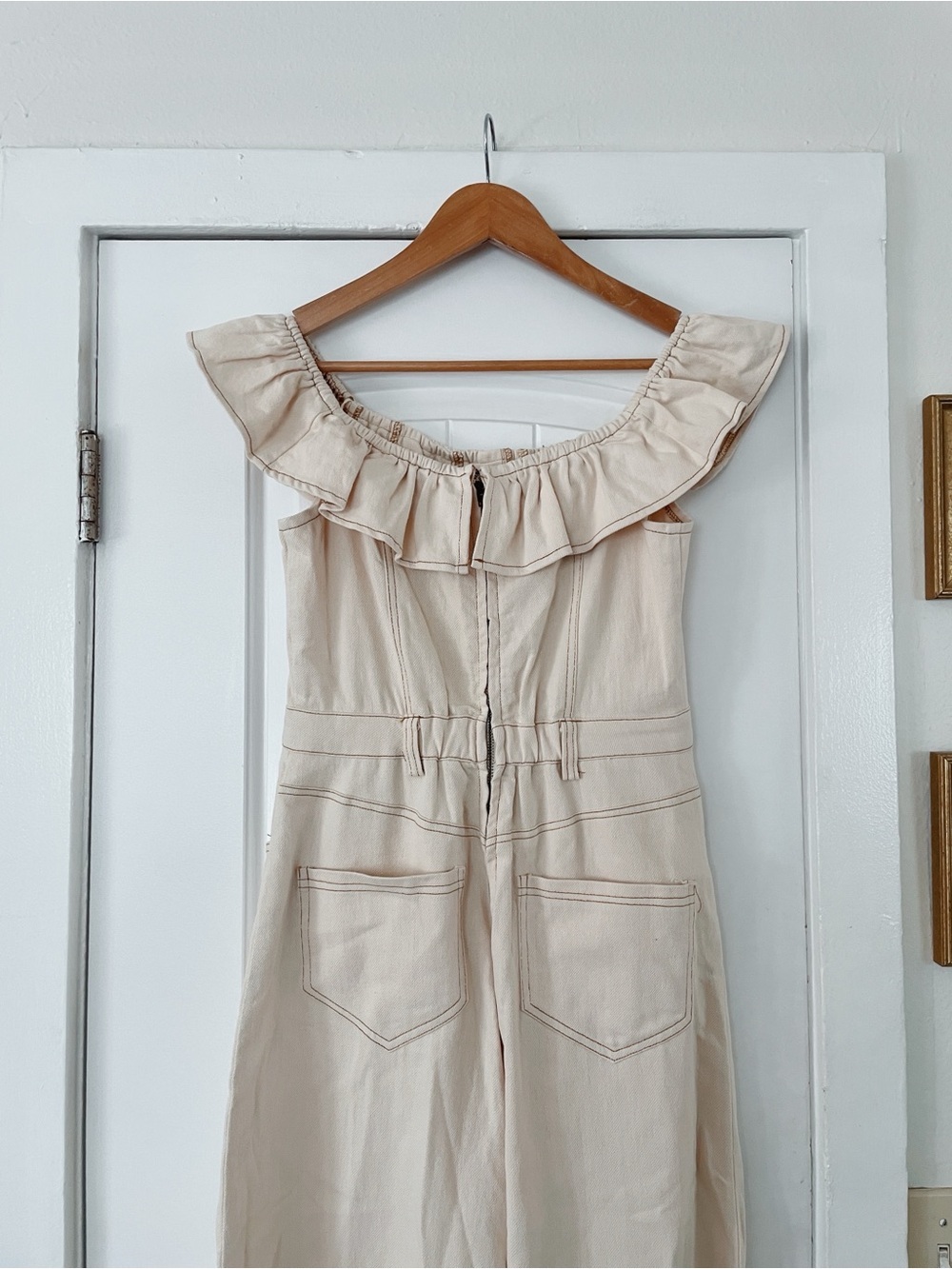 NWT Mustard Seed Off-Shoulder Wide-Leg Jumpsuit in Cream Size Medium Boutique - Picture 6 of 7